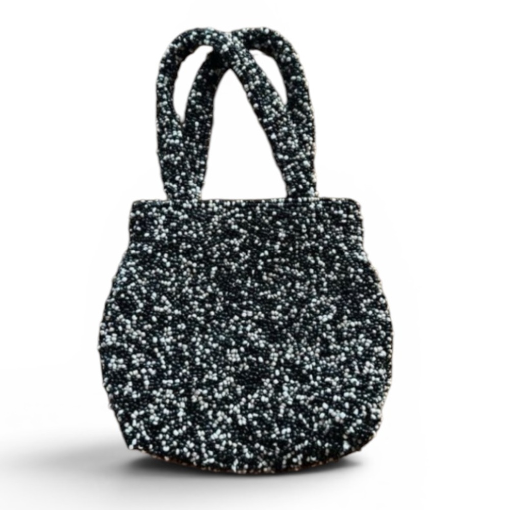 Moyna Vintage Black/White Speckled Glass Beaded 1920’s Glamour Mini Handbag